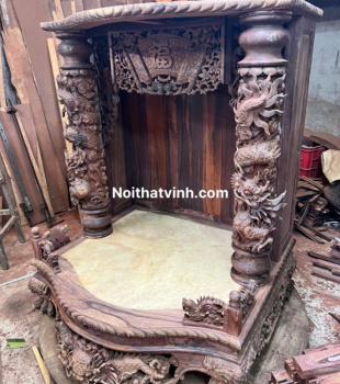 Thiết Kế - Thi Công Trang Thần Tài Chạm Cột Rồng VIP 81cm Cẩm Lai