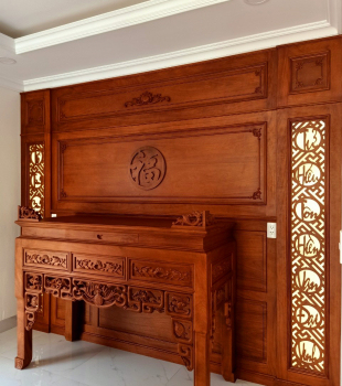 Thiết Kế Thi Công Vách Phòng Thờ Mẫu Hiện Đại Gõ Đỏ