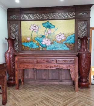 Thiết Kế và Thi Công Vách Phòng Thờ Hiện Đại Gỗ Chiu Liu