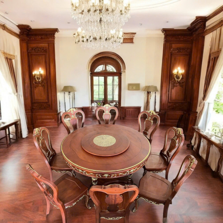 BÀN TRÒN MÂM XOAY GÕ ĐỎ LÀO