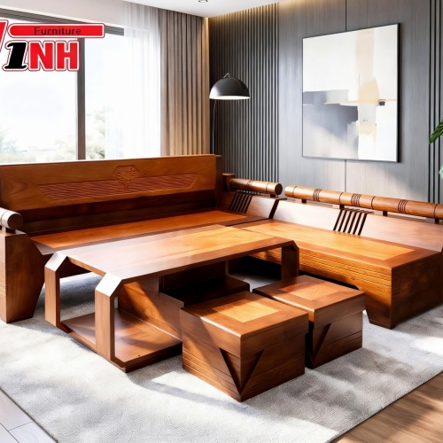 Bộ Ghế Kim Cương Góc L 5 Món - Gỗ Tràm + Gõ Đỏ