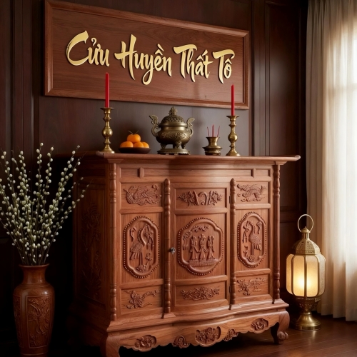 Tủ Thờ 1m6 Phúc Lộc Thọ Gỗ Gõ Đỏ 
