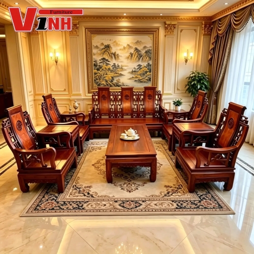 Bộ Ghế Tay Quan 6 Món - Gỗ Cẩm Thị + Nu