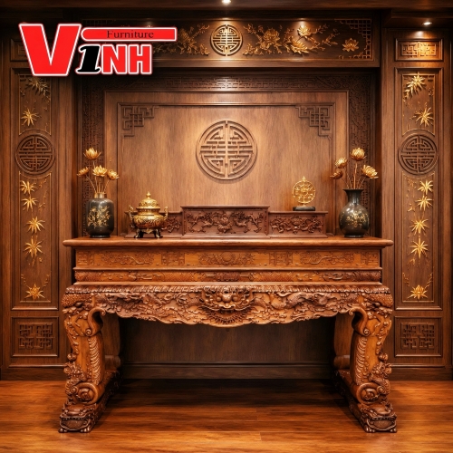 Sập Thờ Rồng 2.17m 2 Món Gỗ Gõ Đỏ