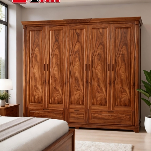 Tủ Áo 5 Cánh Gỗ Hương Xám (Phủ)