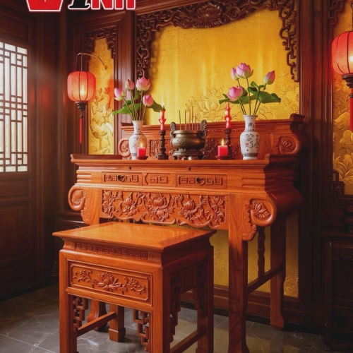 Án Thờ Cươn 1.54m 2 Món Gỗ Gõ Đỏ