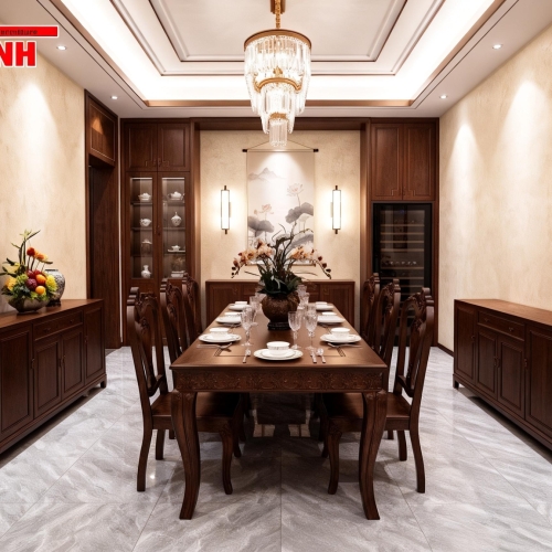 Bộ bàn ăn + 6 ghế nữ hoàng - gỗ Tau