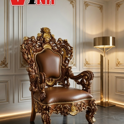 Ghế Đơn Hoàng Gia - Imperial Crown Gỗ Gõ Đỏ Mạ Vàng