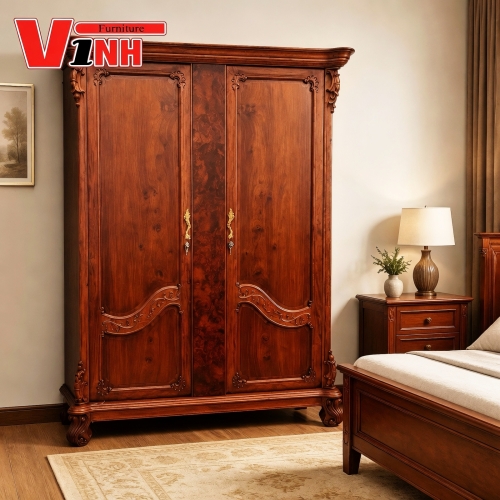 Tủ Áo 2 Cánh Gỗ Hương VN + Nu Hương