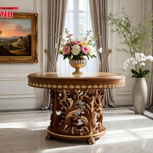 Bàn Tròn Hoàng Gia "Royal Gold" Gỗ Gõ Đỏ