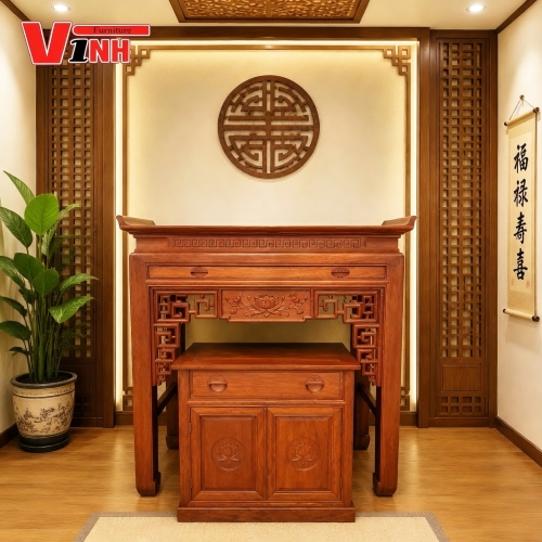 Án Thờ 1m27 - 2 Món Gỗ Hương Đá