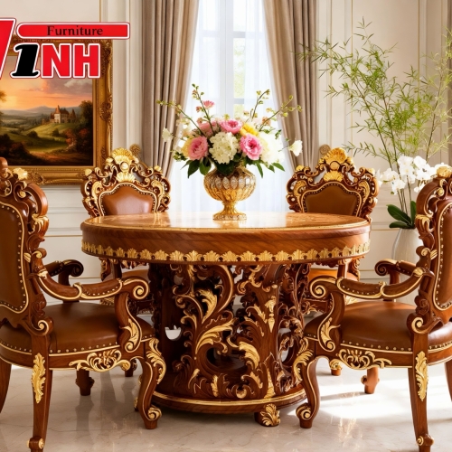 Bộ Bàn Ăn Tân Cổ Điển Royal Elegance Gỗ Gõ Đỏ