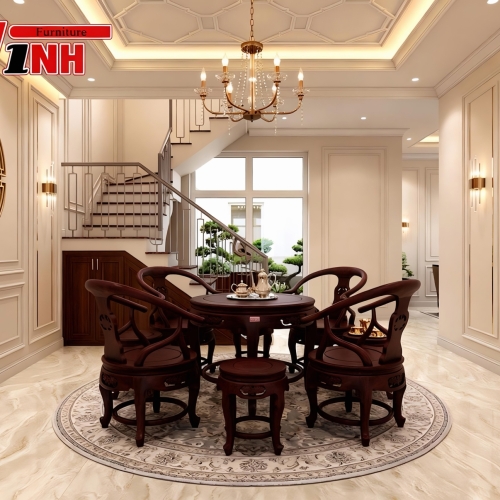 Bộ ghế Minh Tròn 7 món - gỗ Cẩm Lai