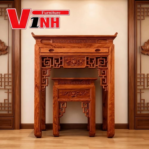 Án Thờ 1m07 2 Món Gỗ Gõ Đỏ