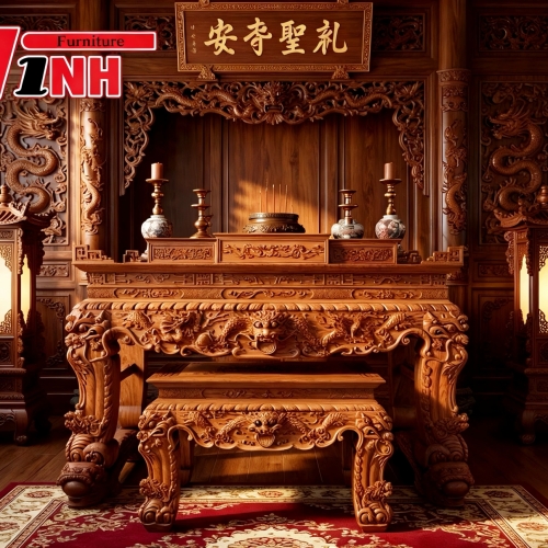 Án Thờ Rồng 1m97 3 Món Gỗ Gõ Đỏ