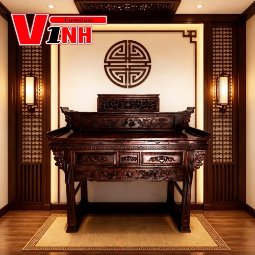 Án Thờ Sen 1m54 - 3 món - gỗ Muồng