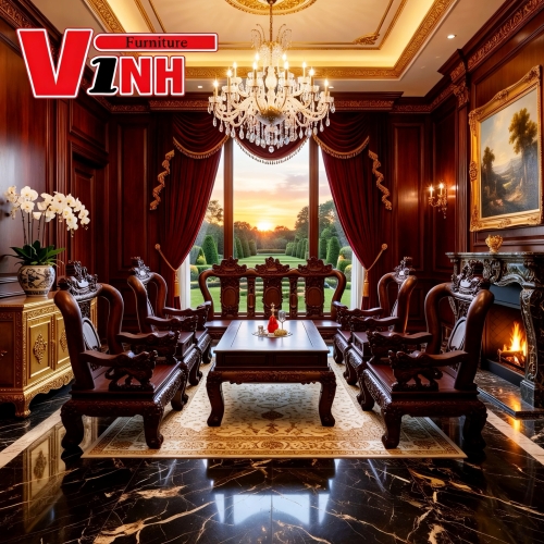 Bộ ghế #12 Nghê - 10 món gỗ Cẩm Lai Vip