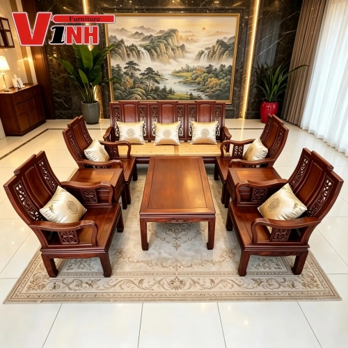 Bộ Ghế Truyện Chiến Quốc 10 Món Cẩm Lai - Nu
