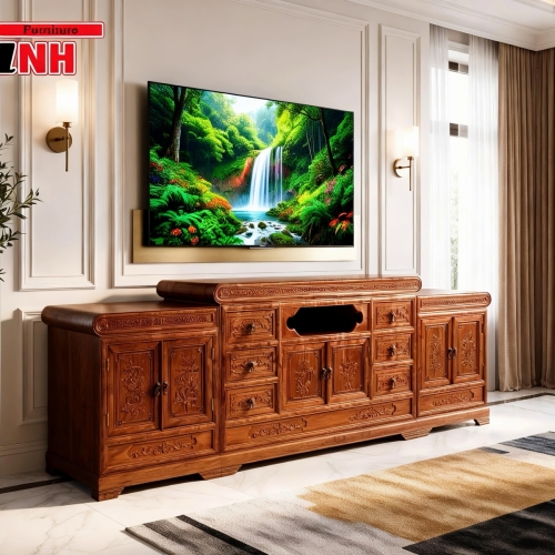 Tap Tivi 2m2 - 2 Trụ Nhô Giữa Gỗ Hương Vân