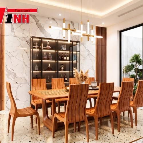 Bộ bàn ăn 10 ghế Caro - Gỗ Gõ Đỏ