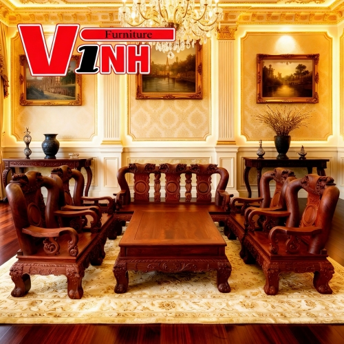 Bộ ghế #14 Chạm Đào - 10 món gỗ Cẩm Lai Đục lõi 100% Vip