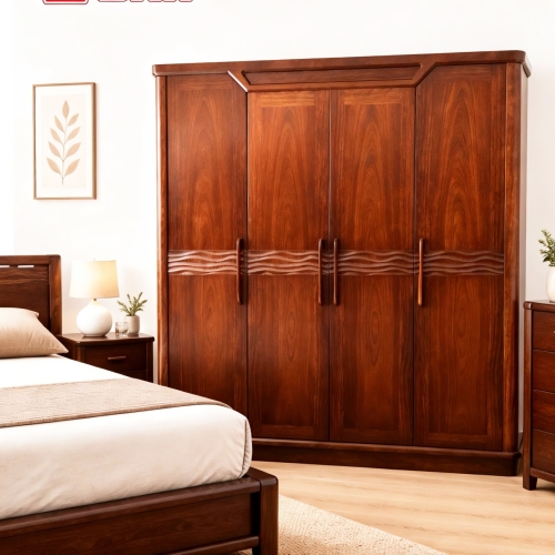 Tủ Áo 4 cánh Sóng Thuyền Gỗ Mun (phủ)
