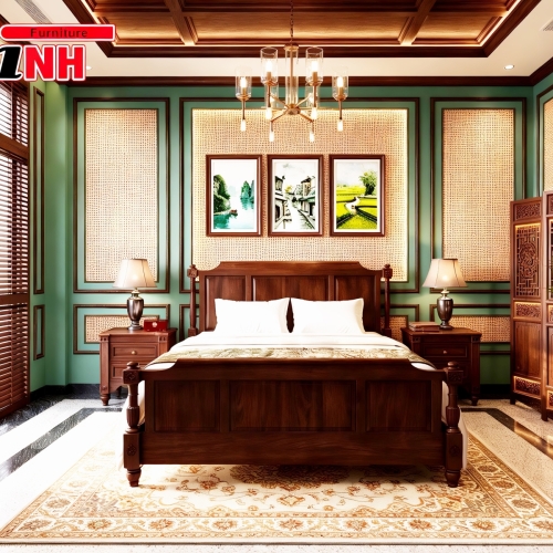 Giường Indochi 1.8m x 2.0m - Gỗ Tràm Rừng