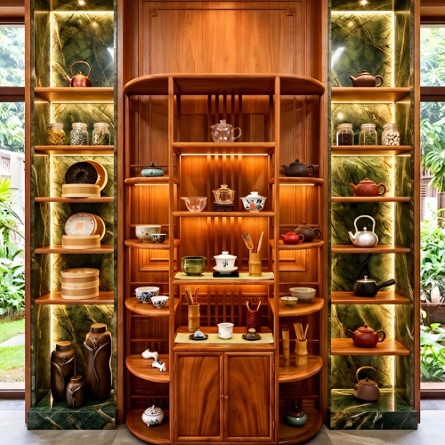 Kệ Trang Trí Bán Nguyệt - Gỗ Gõ Đỏ