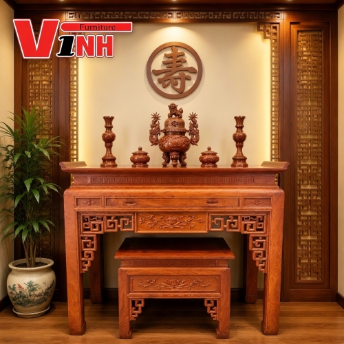 Án Thờ 1.54m 2 Món - Gỗ Hương Đá