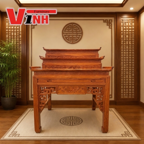 Án Thờ 1m27 3 Cấp - Gỗ Hương Đá