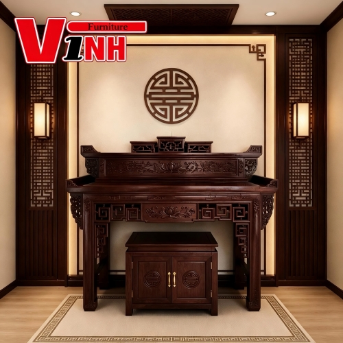 Án Thờ Sen 1m76 - 3 món - gỗ Muồng