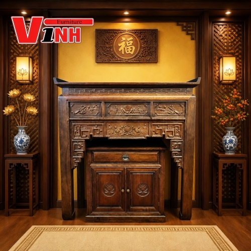 Án Thờ 1m17 - 2 Món Gỗ Tràm Rừng