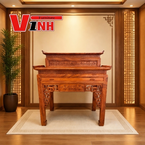 Án Thờ 1m27 2 Cấp Gỗ Gõ Đỏ