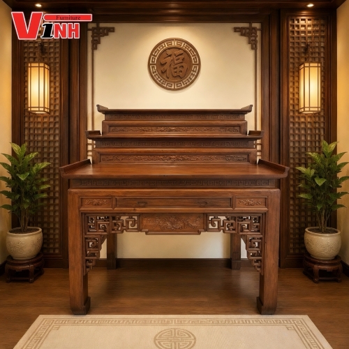 Án Thờ 1.54m 3 Cấp Gỗ Tràm Rừng