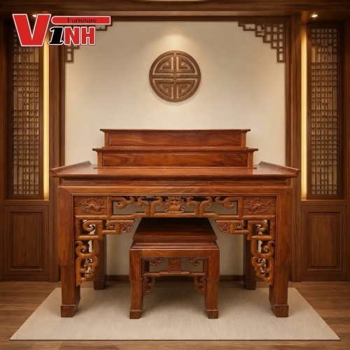 Án Thờ Lục Bình 1m76 2 Cấp Gỗ Gõ Đỏ