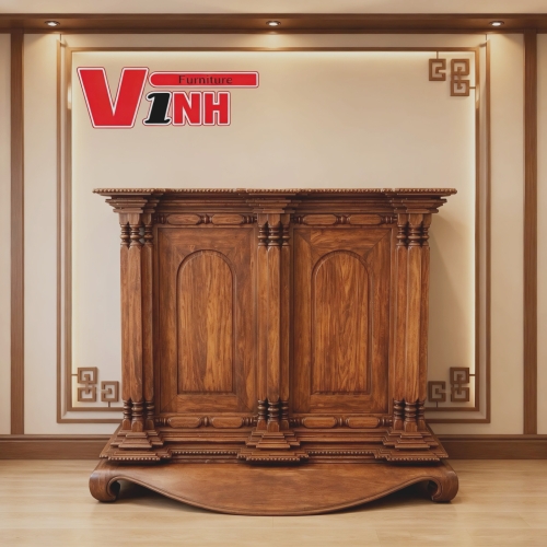 Tủ Thờ 1.54m - 9 Đũa - Gỗ Mun Sọc