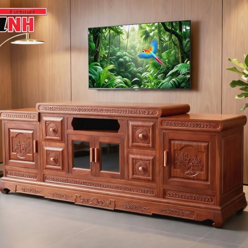 Táp Tivi Chạm Đồng Tiền 2m2 Gỗ Gõ Đỏ