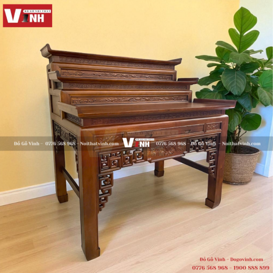 Án Thờ 1m54 Sen Vuông Tràm 3 Cấp